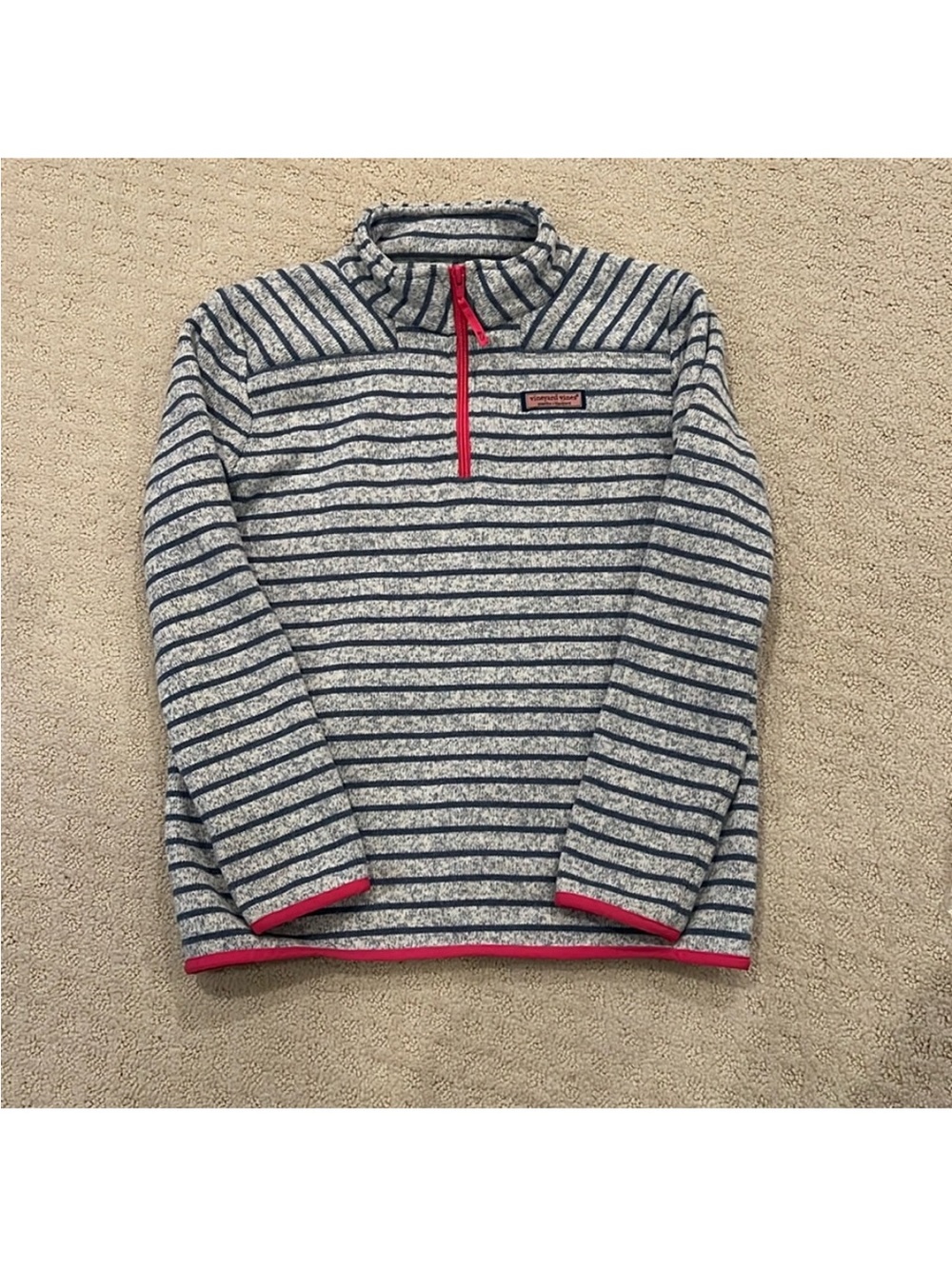 Vineyard Vines Men's Striped Half-Zip Pullover - Blue, White & Red Trim